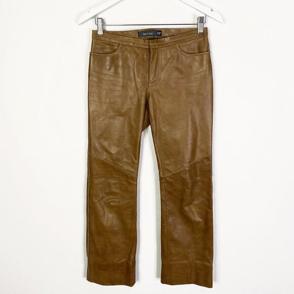 Vintage Y2K GAP Tan Leather Bootcut Pants - Picture 1 of 7